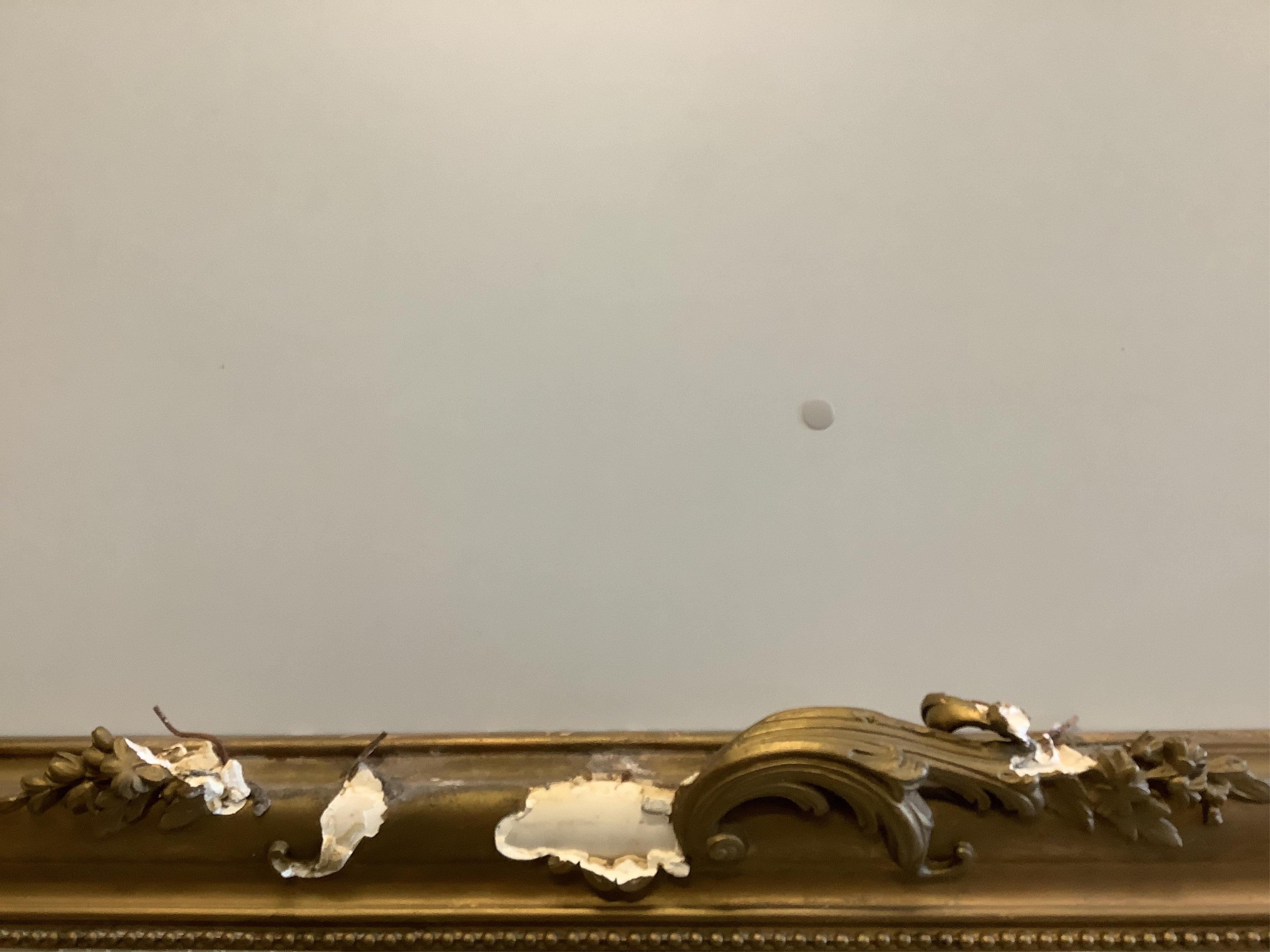 A large Victorian giltwood and composition wall mirror, width 107cm, height 166cm. Condition - poor, scroll pediment damaged, not all pieces present.